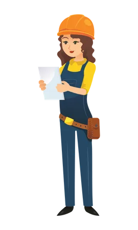 Female Civil engineer looking at plan  Illustration