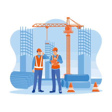 Female Civil Engineer Standing In Front Of Laptop At Construction Site  Illustration