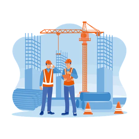 Female Civil Engineer Standing In Front Of Laptop At Construction Site  Illustration