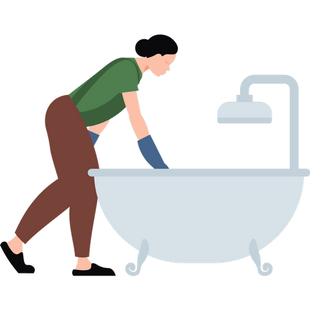 Female Cleaner cleaning Bathtub  Illustration