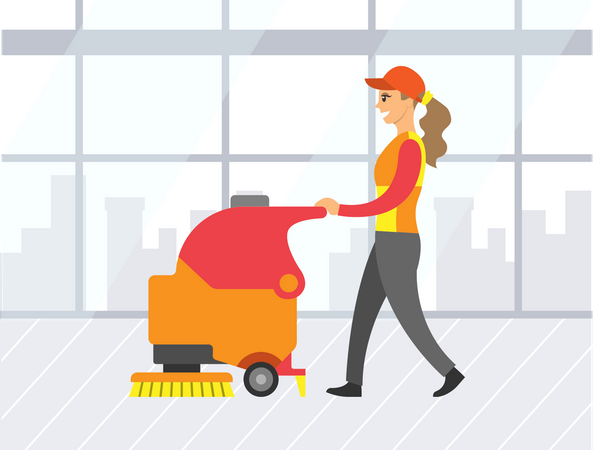 Female cleaner cleaning floor  Illustration