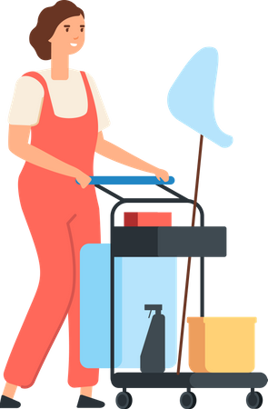 Female cleaner holding cleaning equipment  Illustration