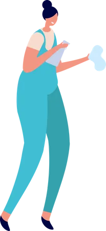 Female cleaner holding cleaning equipment Illustration