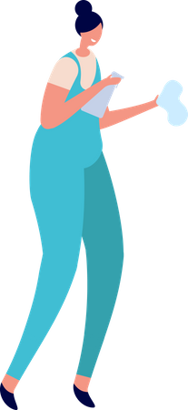 Female cleaner holding cleaning equipment  Illustration