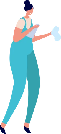 Female cleaner holding cleaning equipment  Illustration