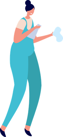Female cleaner holding cleaning equipment  イラスト