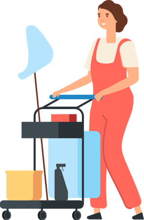 Female cleaner holding cleaning equipment  イラスト