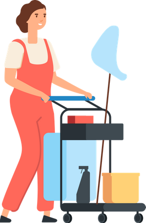 Female cleaner holding cleaning equipment  イラスト