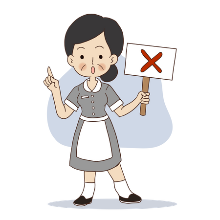 Female cleaner is holding No sign board Illustration
