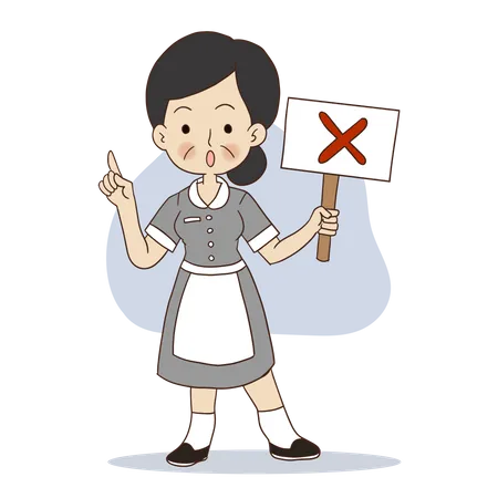 Female cleaner is holding No sign board  Illustration