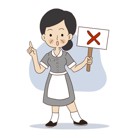 Female cleaner is holding No sign board  Illustration