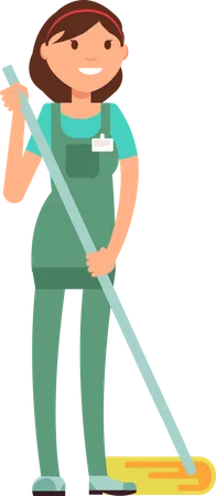 Female cleaner sweeping floor  Illustration