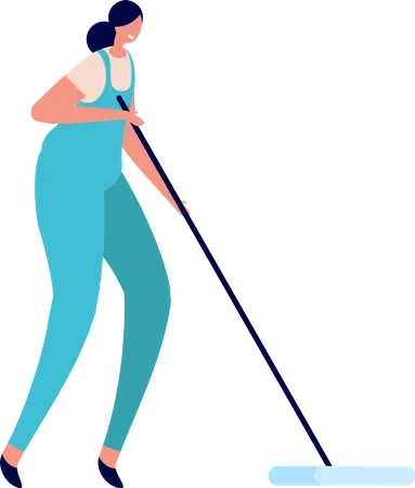 Female cleaner sweeping floor Illustration