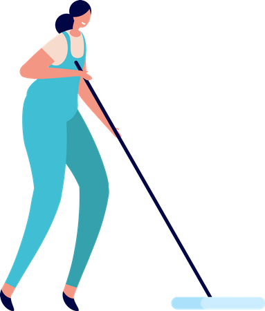 Female cleaner sweeping floor  Illustration