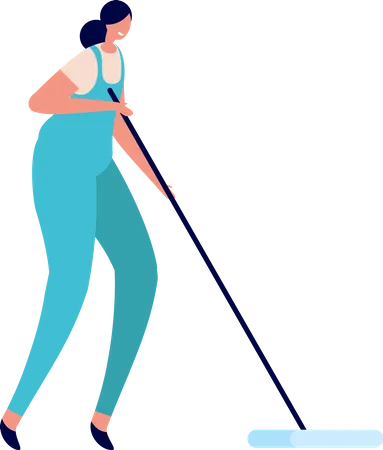 Female cleaner sweeping floor  Illustration