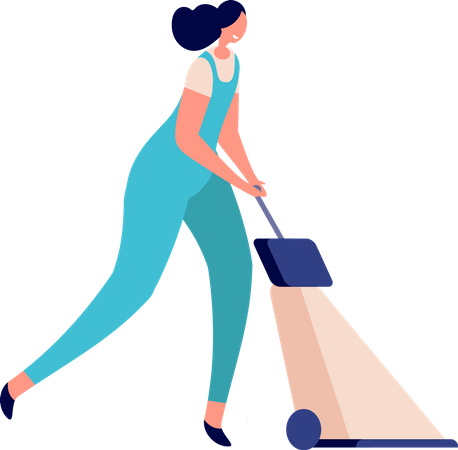Female cleaner vacuuming floor Illustration
