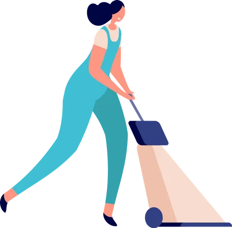 Female cleaner vacuuming floor Illustration
