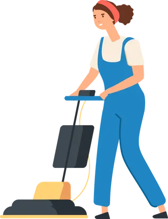 Female cleaner vacuuming floor  Illustration