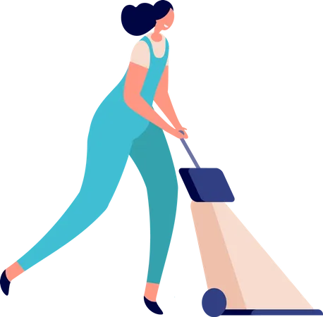 Female cleaner vacuuming floor  Illustration