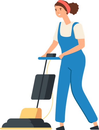 Female cleaner vacuuming floor  Illustration