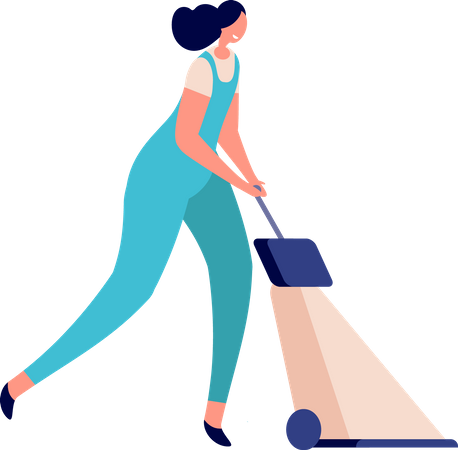Female cleaner vacuuming floor  イラスト