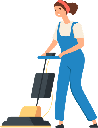 Female cleaner vacuuming floor  イラスト