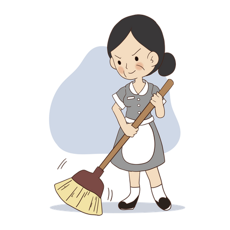 Female cleaner with broom Illustration