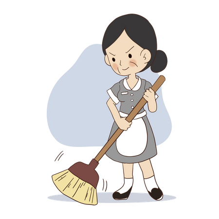 Female cleaner with broom  Illustration