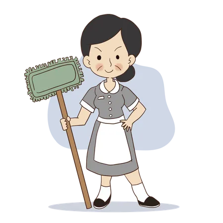 Vector Cartoon Character Illustration Of Female Cleaner With Mop Cleaning Lady Housekeeper Illustration