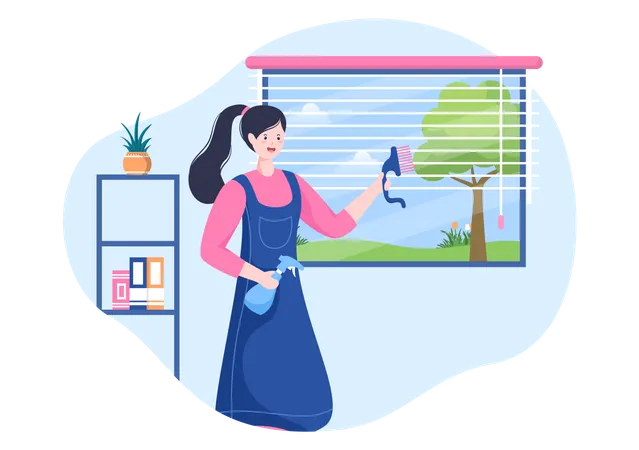 Female cleaning Curtains  Illustration