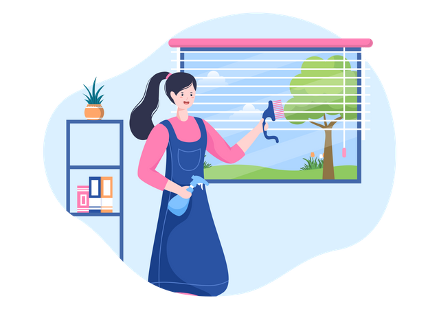 Female cleaning Curtains  Illustration