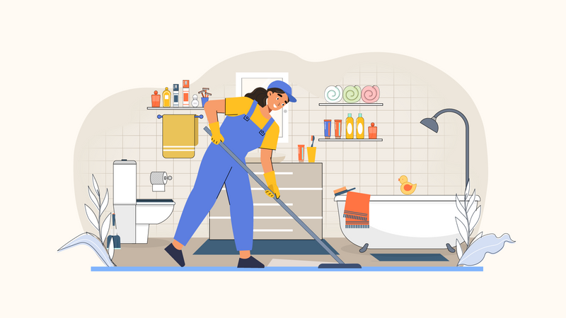 Female cleaning worker clean floor  일러스트레이션