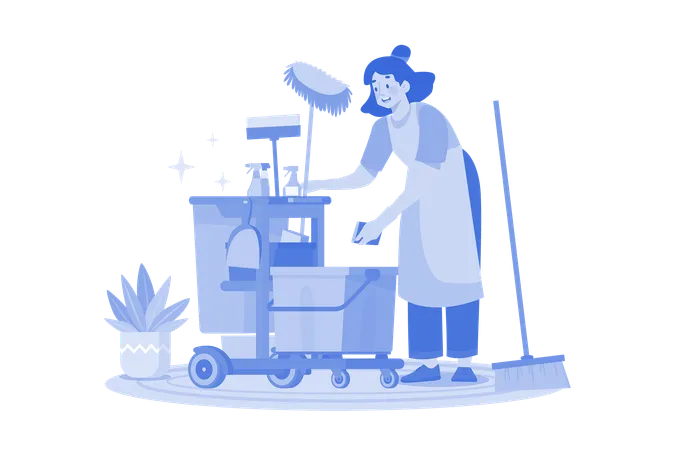 Female Cleaning Worker With Cleaning Equipment  Illustration
