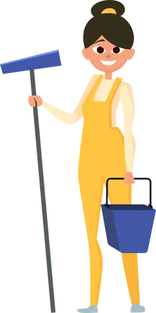 Female cleaning worker with cleaning equipment  Illustration