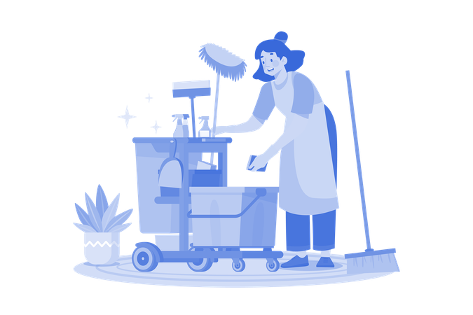 Female Cleaning Worker With Cleaning Equipment  Illustration