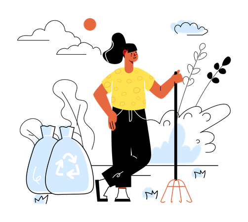 Female cleans up garbage Illustration