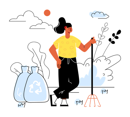 Female cleans up garbage  Illustration