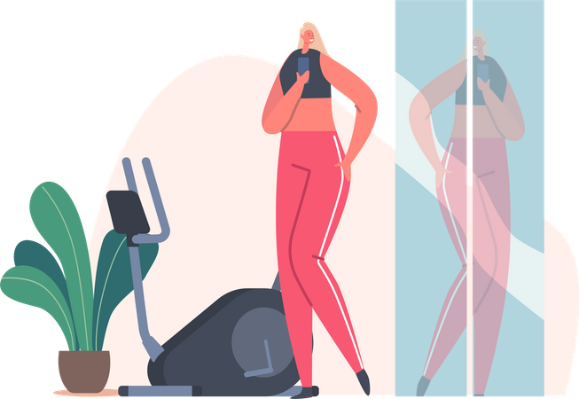 Female clicking self picture after working out Illustration