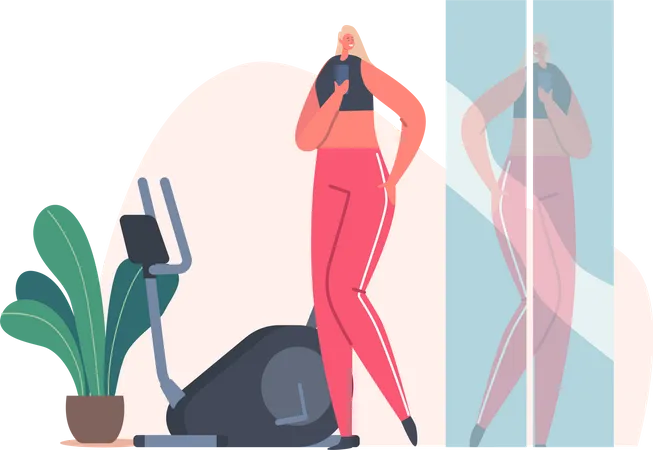 Female Character In Sportswear Taking Selfie In Gym Sporty Girl Shoot Photo Of Mirror Reflection On Smartphone Sportswoman Fitness Training Workout Healthy Lifestyle Cartoon Vector Illustration Illustration