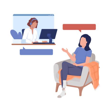 Female client consulting with call center agent Illustration