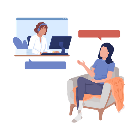 Female client consulting with call center agent  Illustration