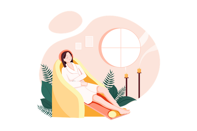 Female client relaxing in comfortable chair  Illustration