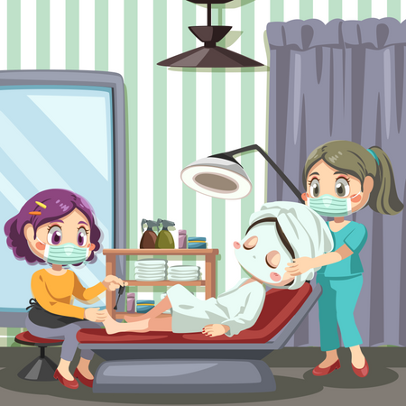 Female client siting in comfortable chair and waiting for manicure procedure and cosmetology procedure  Illustration