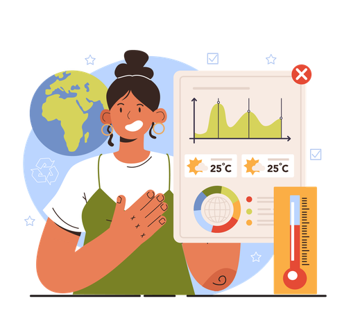 Female climate change policy analyst evaluate  Illustration