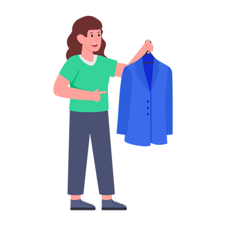 Female Clothes Seller holding suit Illustration