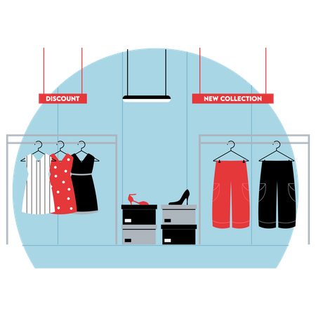 Female clothing section at supermarket  Illustration