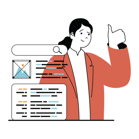 Female coder showing thumbs up  Illustration