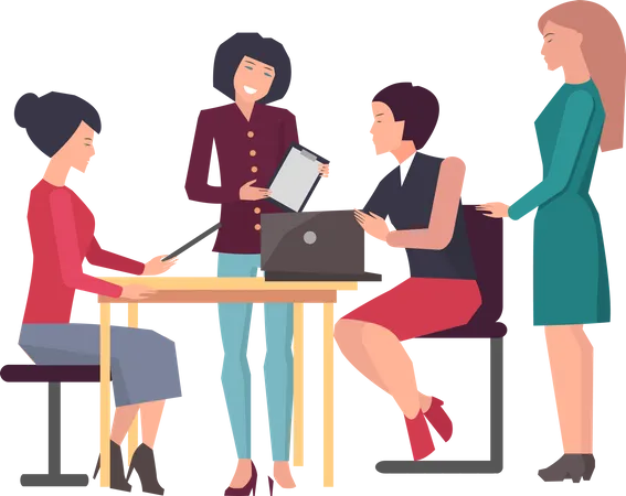 Businesswomen Team Project Strategy Planning Meeting Teamwork With Business Plan Creating New Creative Project Female Colleagues Work In Business Successful Project Planning And Development Illustration