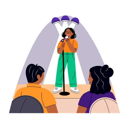 Female Comedian performing on stage  Illustration