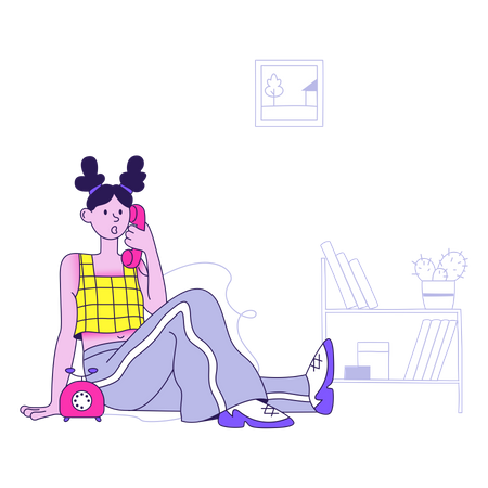 Female communicates on phone  Illustration